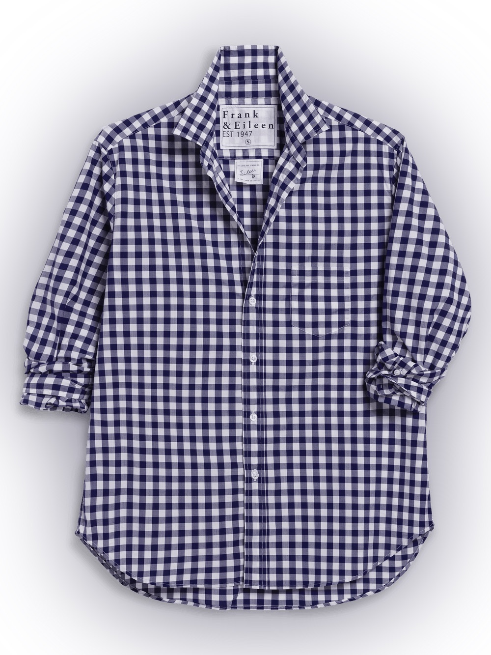 FRANK & EILEEN Relaxed Button-Up Shirt Navy Gingham Plaid 100% Cotton Medium
